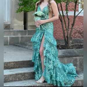 Amarra Dresses | Amarra Prom Homecoming Formal Dance Dress Green Lace Sequins Leg Slit Size 0 | Color: Green | Size: 0 | Opossumxteeth's Closet